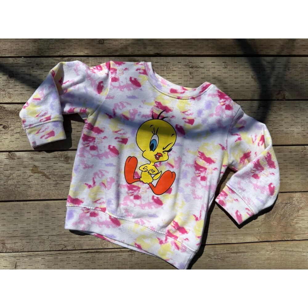 Vtg Lilgirls Tweety Tie Dye Crew Sweater Fleece Pepperland Sz 1-2 years